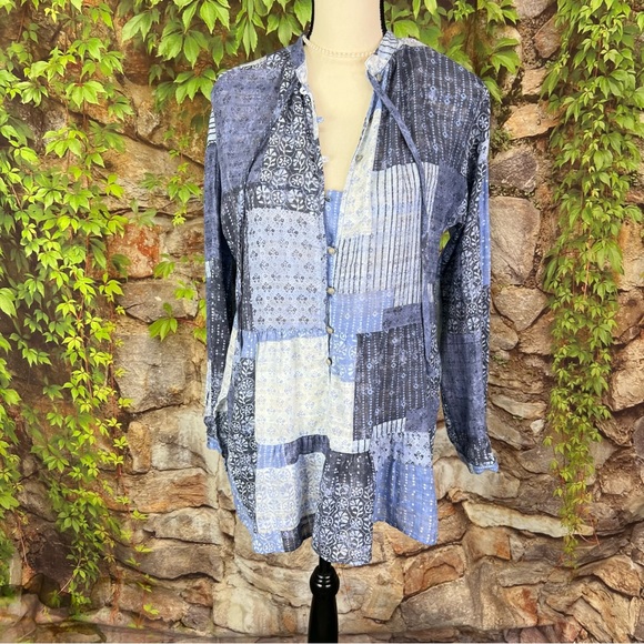 NWT PILCRO AND THE LETTERPRESS Patchwork Boho Chambray Blouse, XS - Picture 2 of 12